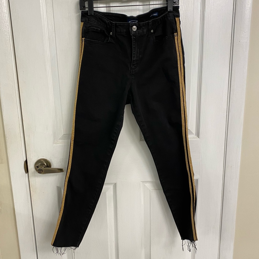 Black Scoop Glitter Side Stripe Skinny Ankle Jeans